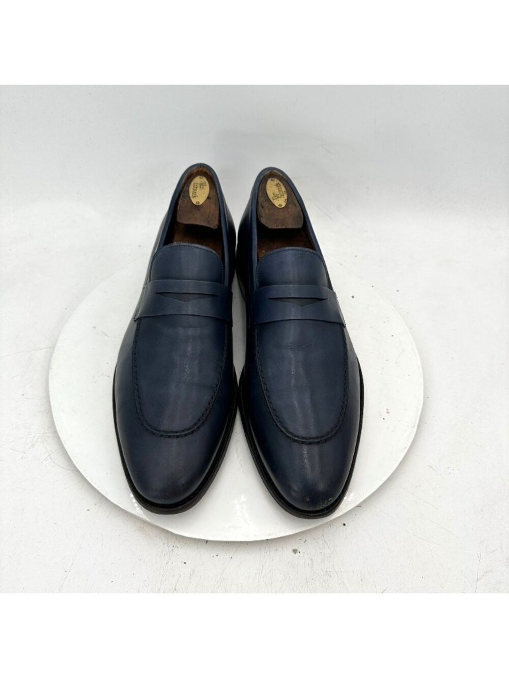 Corneliani Men Size 10 Blue Leather Pull On Penny Loafer Dress Shoes